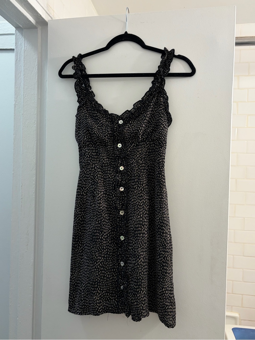Hummingbird Black Dress with White Dash Print